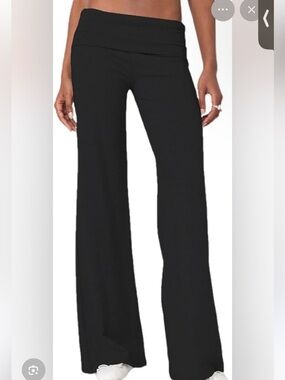 Black Fold Over Flared Yoga Pants